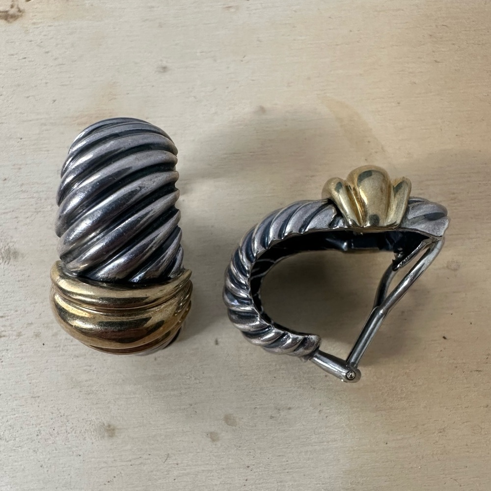 David Yurman 14k Sterling Silver Cable Shrimp Earrings